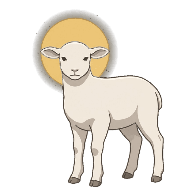 Un agneau, devant un halo de lumière.